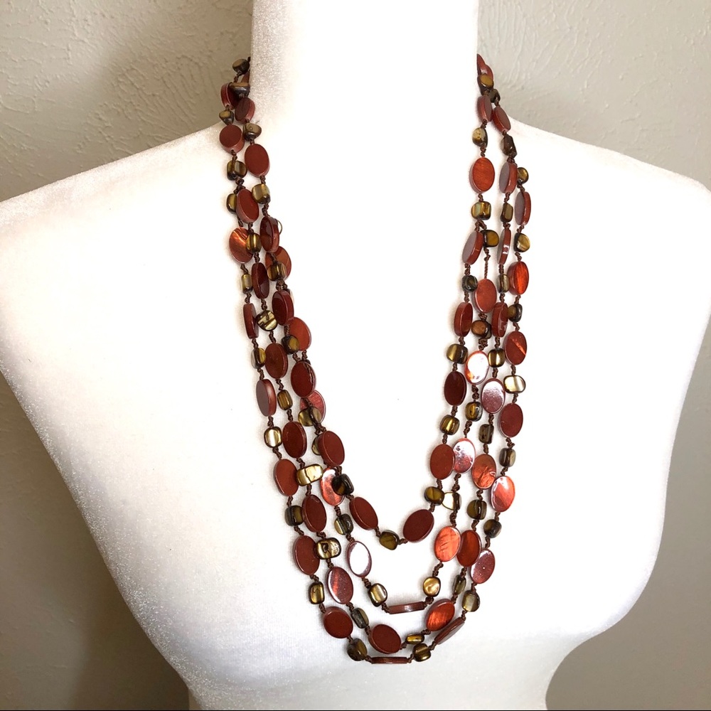 Vintage Red Shell Multistrand Statement Necklace - image 1